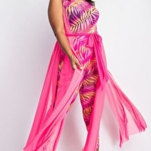 Pink Floral Plus Size Jumpsuit